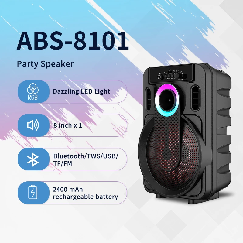 New Arrival ABS-8101 Bluetooth Speaker Portable RGB Light for Outdoor & Indoor Use