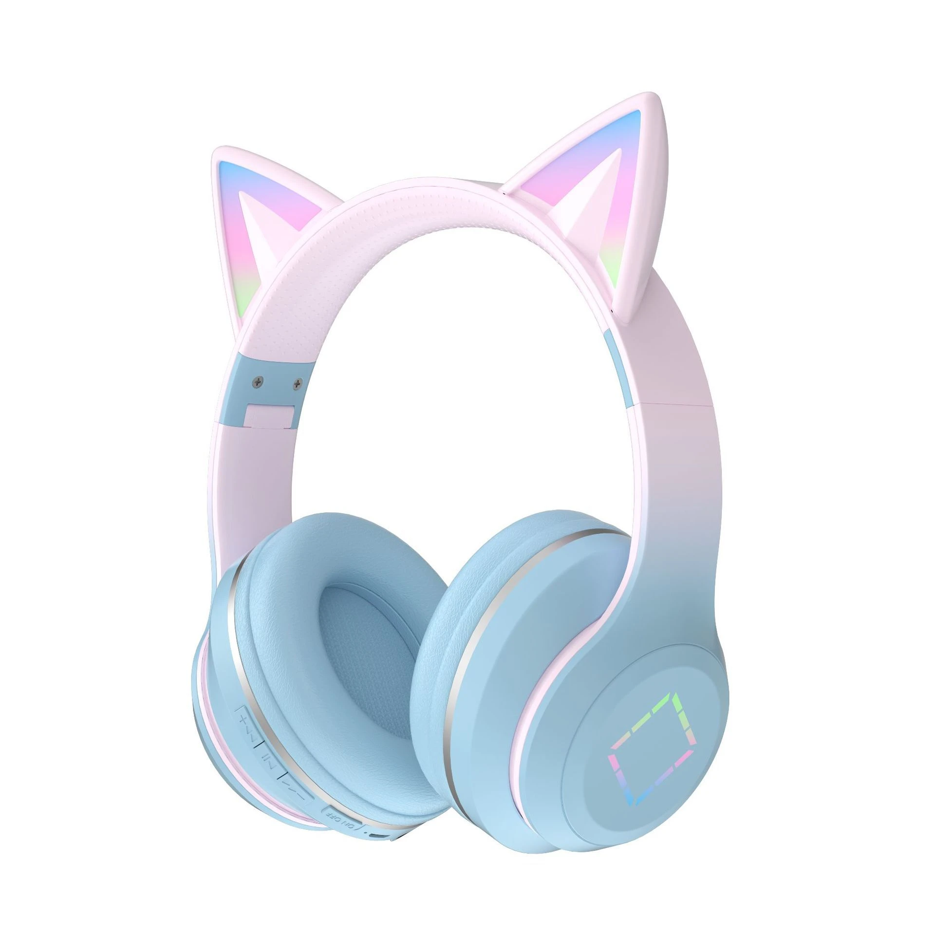 New Arrival Gradient Color Cat Ear Over Ear Wireless Bluetooth Headphones