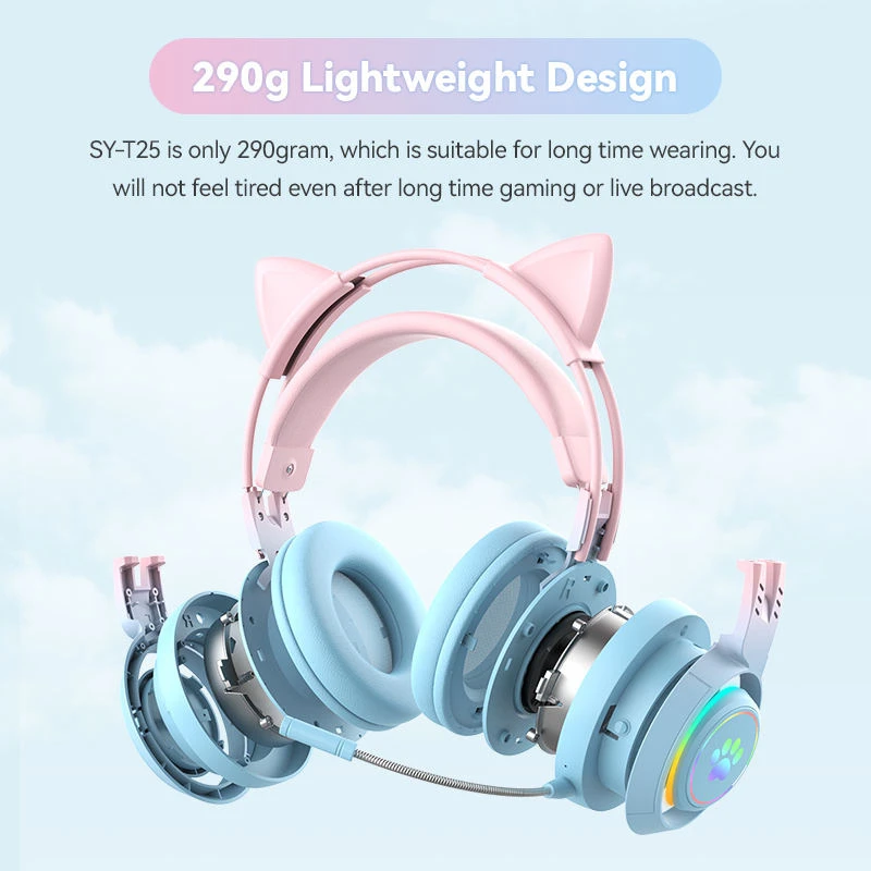 New LED Wired Gaming Headphones PC Computer Cat Ear Gaming Headset Stereo Sound Headphones for Study