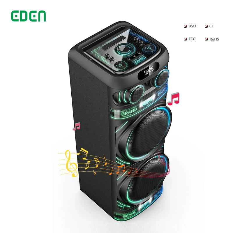 New Product Dual 12 Inch Woofer Box Wooden Professional Bass Speaker Rechargeable DJ Party Box Speaker Bluetooth