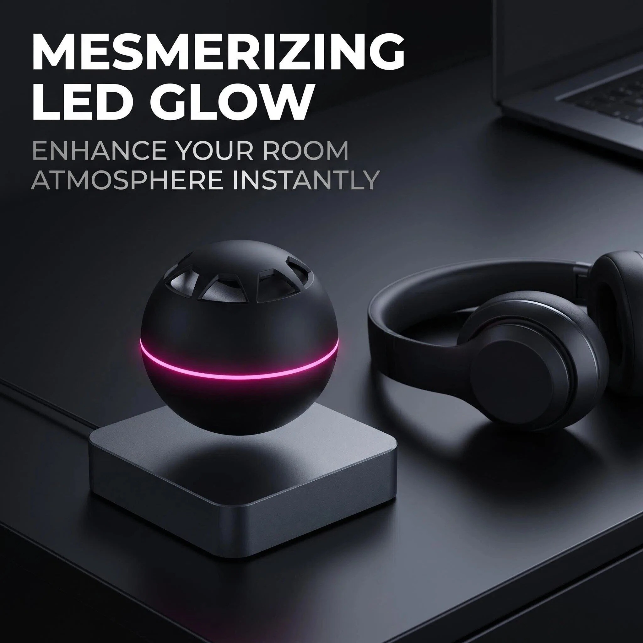 New Square Base Magnetic Levitation Desktop Bluetooth Speaker, Floating wireless Rotating Speaker with LED Light