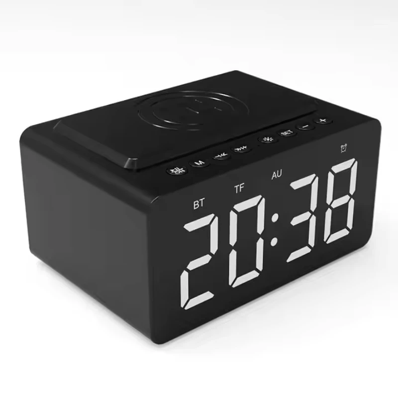 New Wireless Charging Bluetooth Audio Speaker with LED Alarm Clock Display Digital Display Type for Foreign Trade