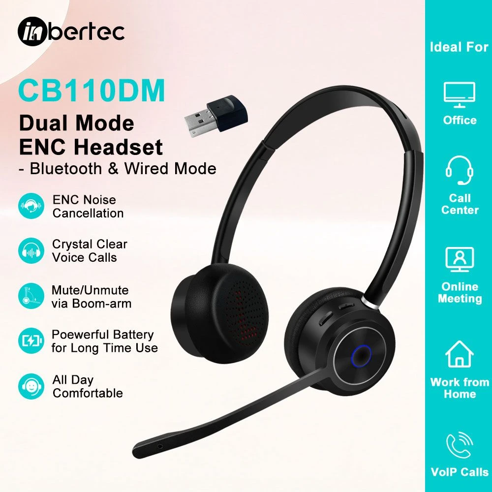 Noise-Canceling Contact Center Bluetooth Wireless Headset with Multifunctional Buttons