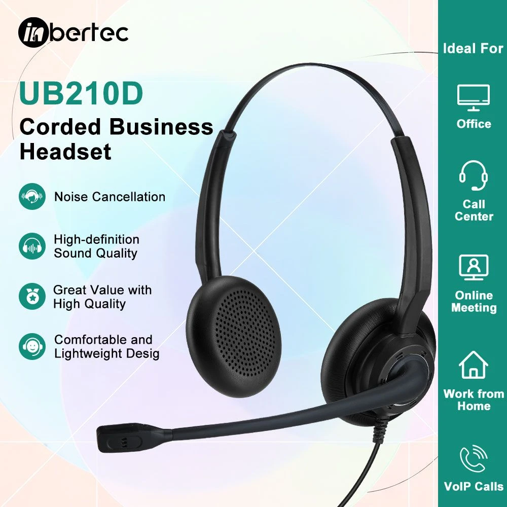 Noise Canceling Headset with Microphone for Office Contact Center