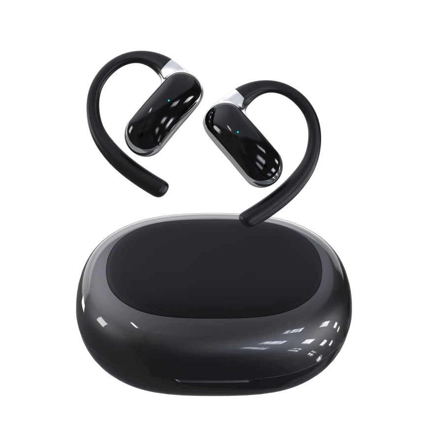 ODM/OEM 130h Long Battery Life Open Air Wireless Bluetooth Earbuds Ear-Hook Hanging Earphones with LCD Touch Screen Display