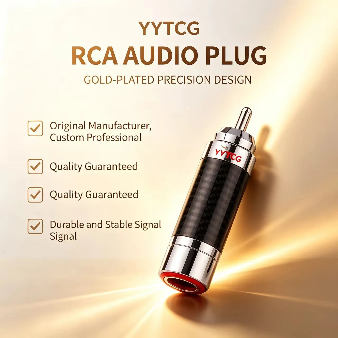 OEM Custom Carbon Fiber Rhodium Plated RCA Male Solderless Plug for Audiophile Amplifier and DAC