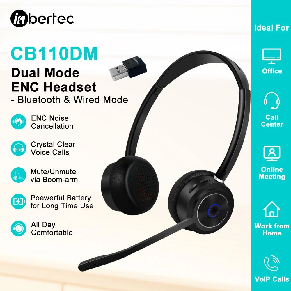 OEM/ODM Ms Teams Enc Noise Canceling Wireless Bluetooth Headset for Office/Wfh with CE FCC