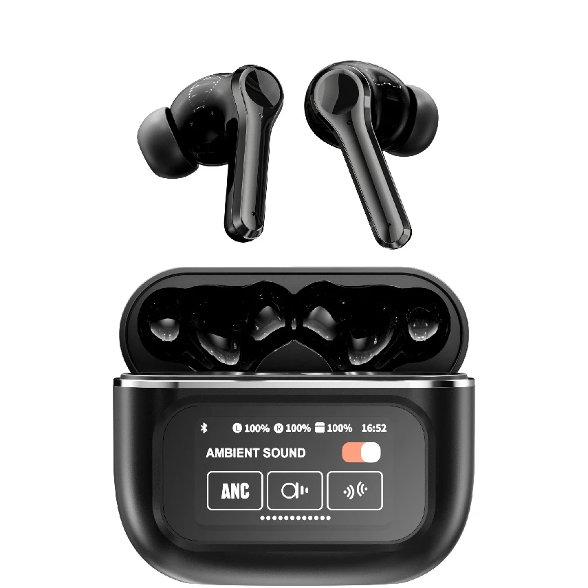 OEM ODM Premium Customized Long Battery Life Lightweight Anc in-Ear Bluetooth Earphones with LCD Display