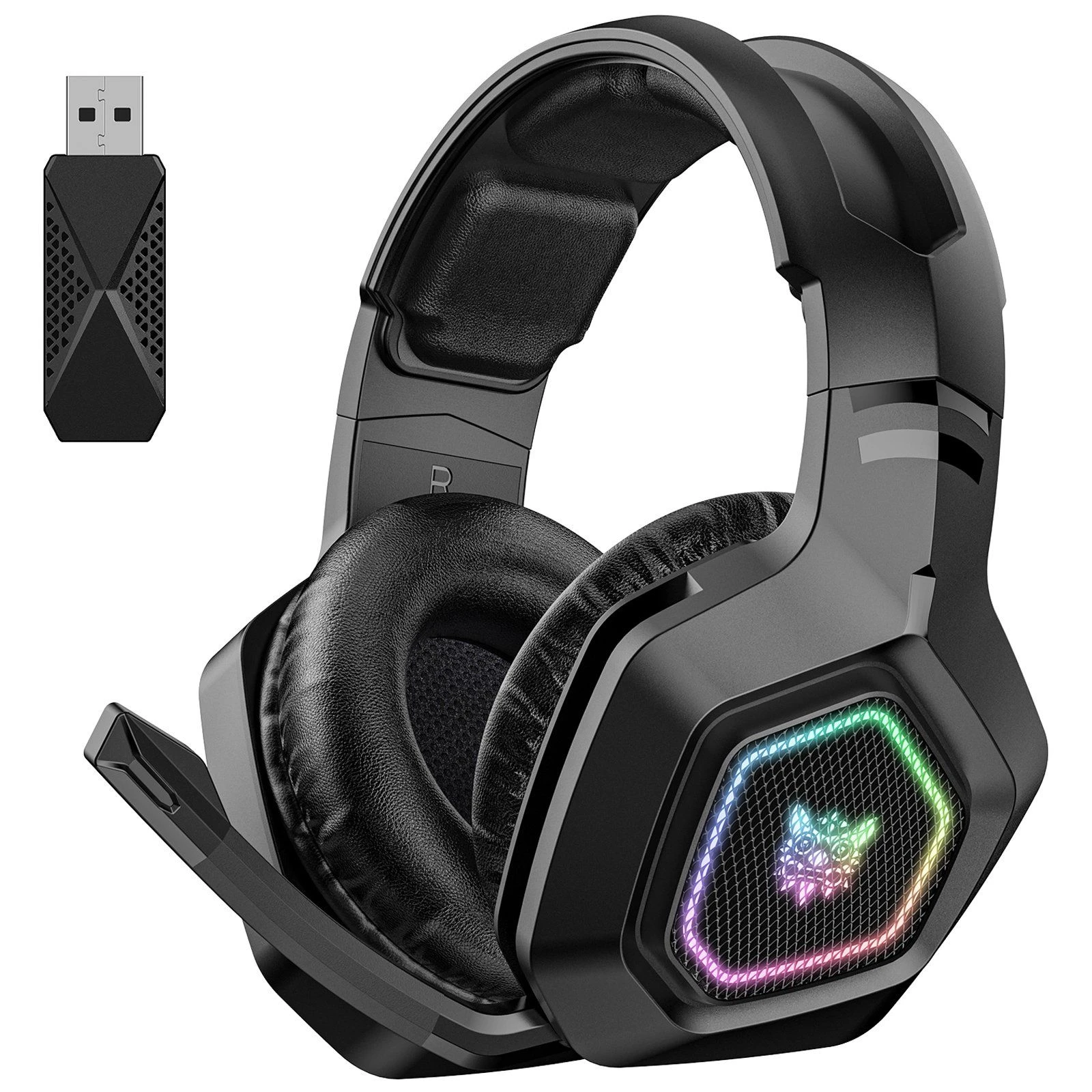 Onikuma B100 2.4G Wireless Bluetooth 5.3 Wired Over-Ear Headset RGB Light E-Sports Gaming Headphone