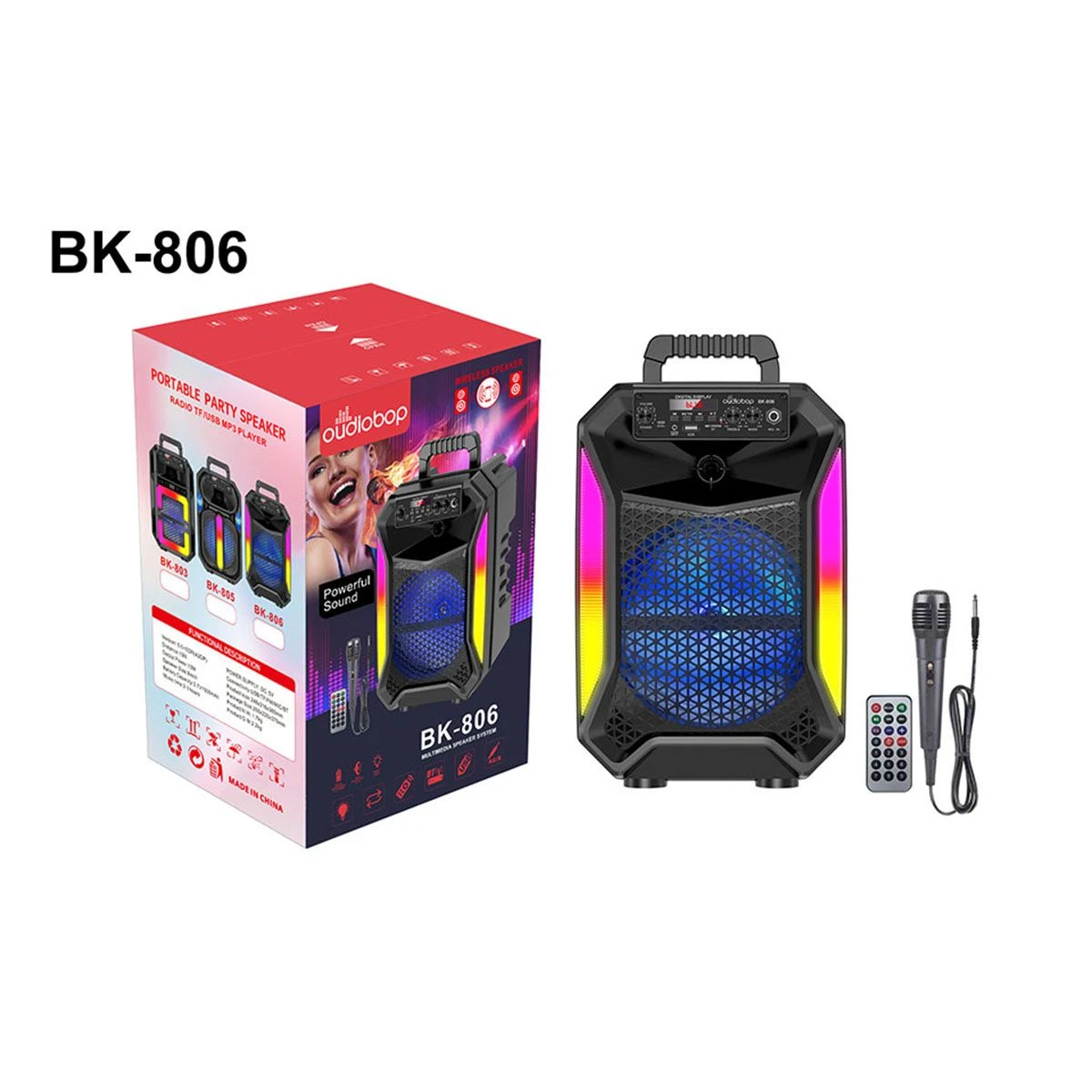 Oudiobop Bk-806 Hot Selling Outdoor Portable 10W Single 8-Inch Bluetooth Wireless Karaoke Speakers