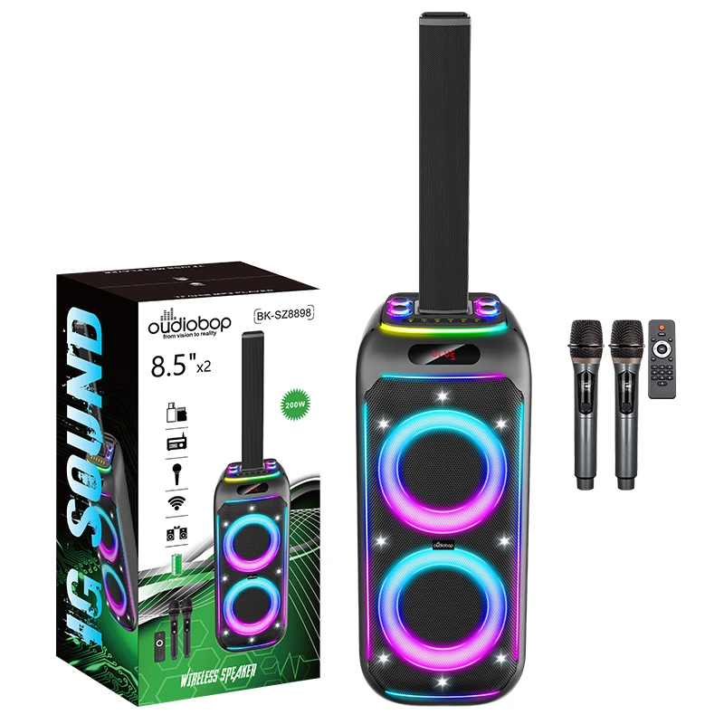 Oudiobop Bk-Sz8898 80W Dual 8-Inch Portable Bluetooth Karaoke Speaker