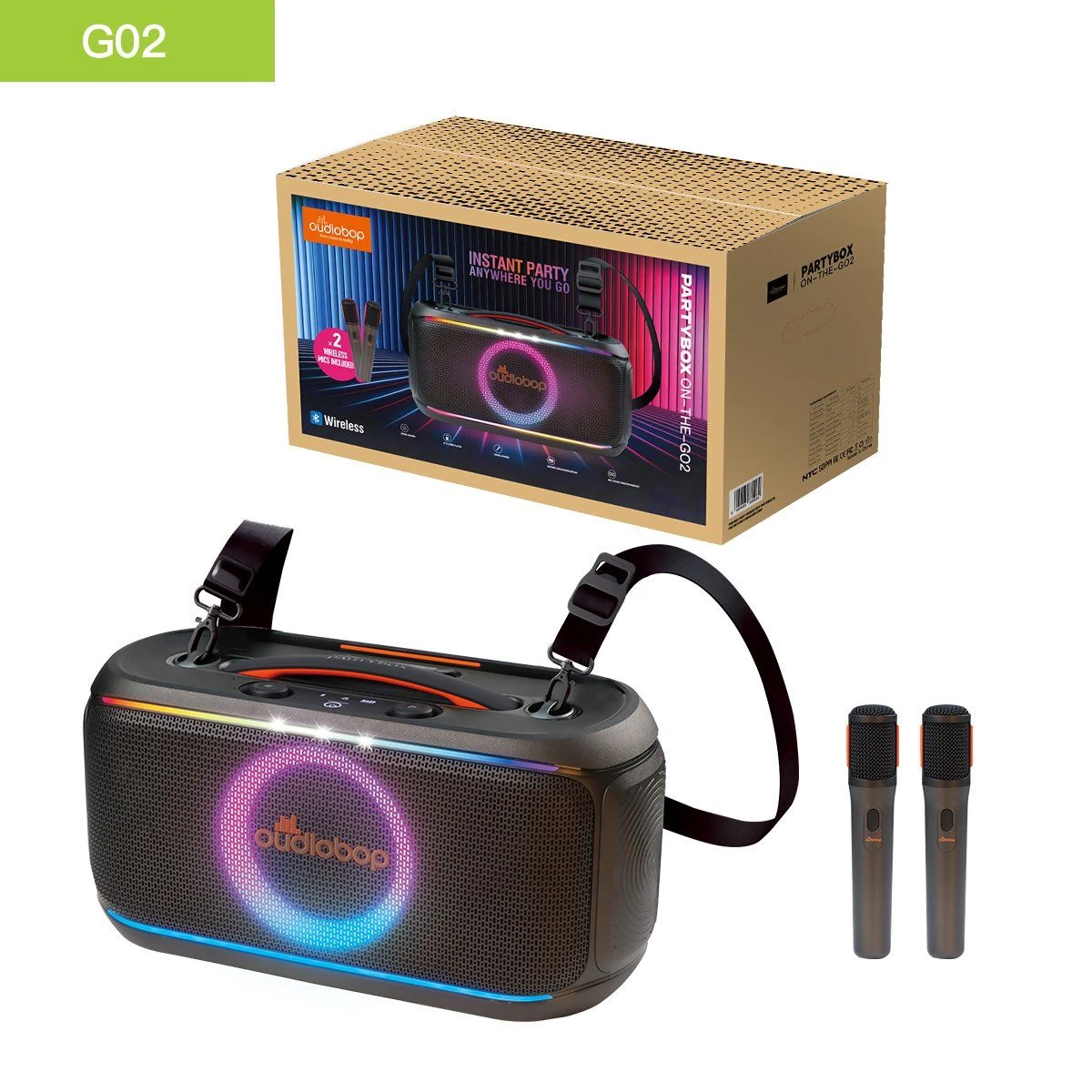 Oudiobop G02 150W Bluetooth Party Speaker with Dualwireless Microphones, Deep Bass, Portable Design