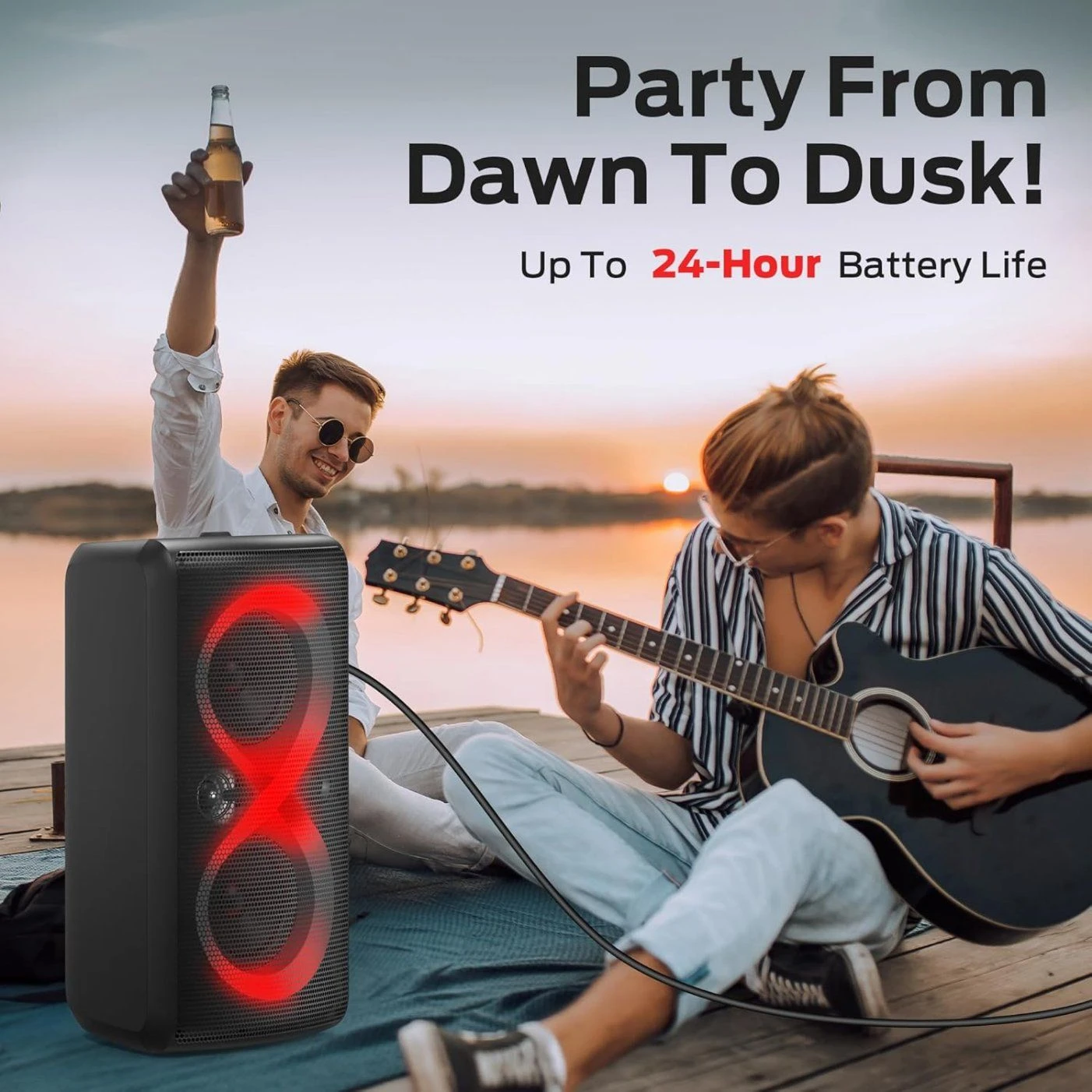 Outdoor Bluetooth Speaker with 2 Wireless Microphones Portable Karaoke Loud Stereo Sound Speaker