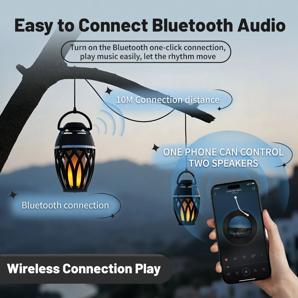 Outdoor LED Simulation Flame Bluetooth Speakers Waterproof Wireless Flame Speaker for Camping