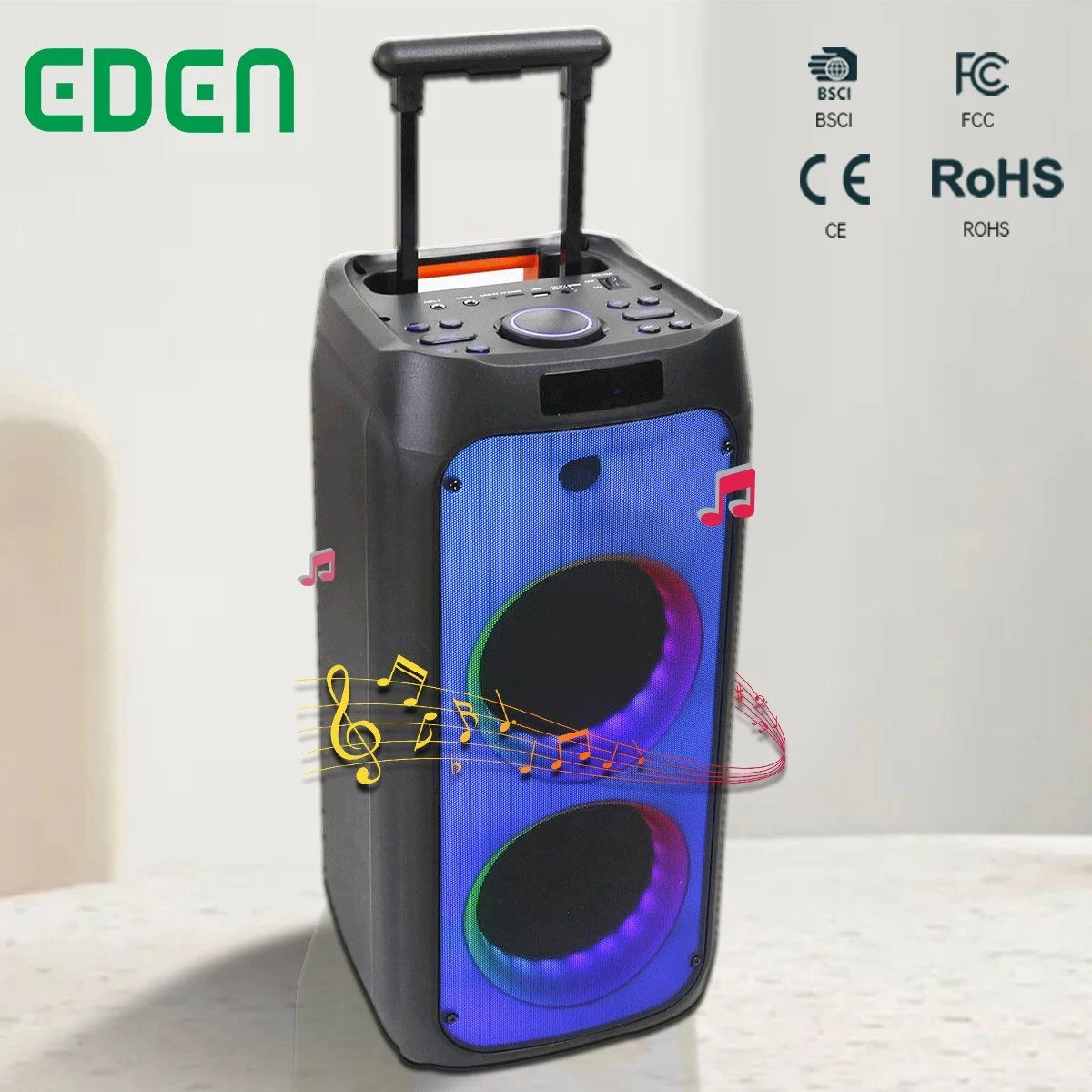 Outdoor Portable Trolley Audio Pull Rod Wireless Rechargeable Party DJ Karaoke Fire Light Sound Box Speaker