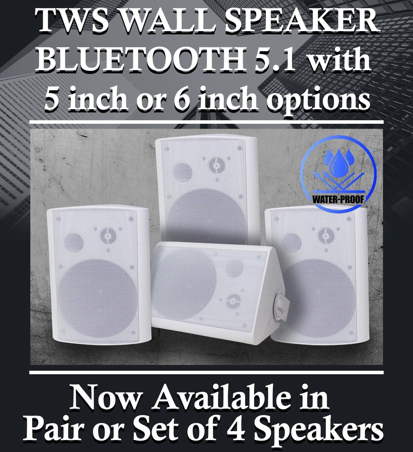 Outdoor Waterproof Tws PA 5 Inches Wall Mounted Speaker with Elegant Design with Bluetooth for Indoor Outdoor Wall Speakers*4