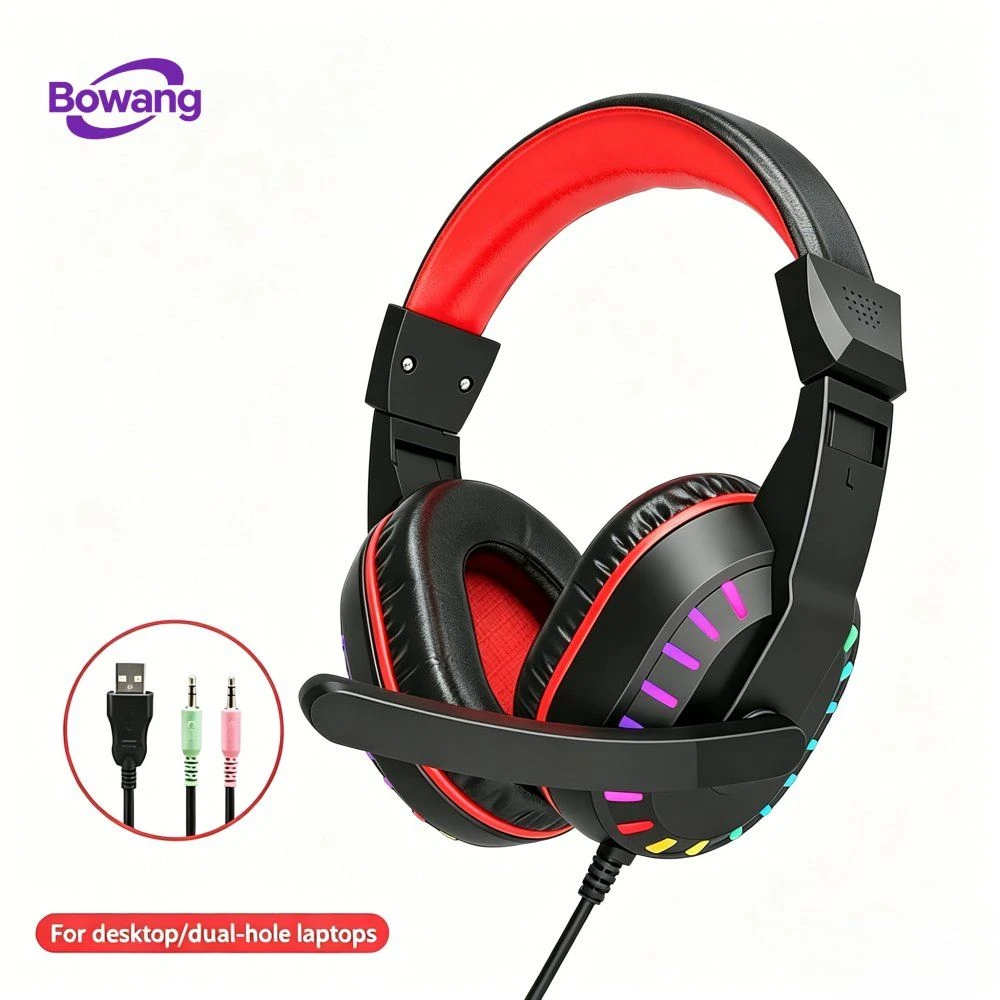 Over Ear Gaming Headset RGB Colorful Light Noise Canceling Stereo Headphones