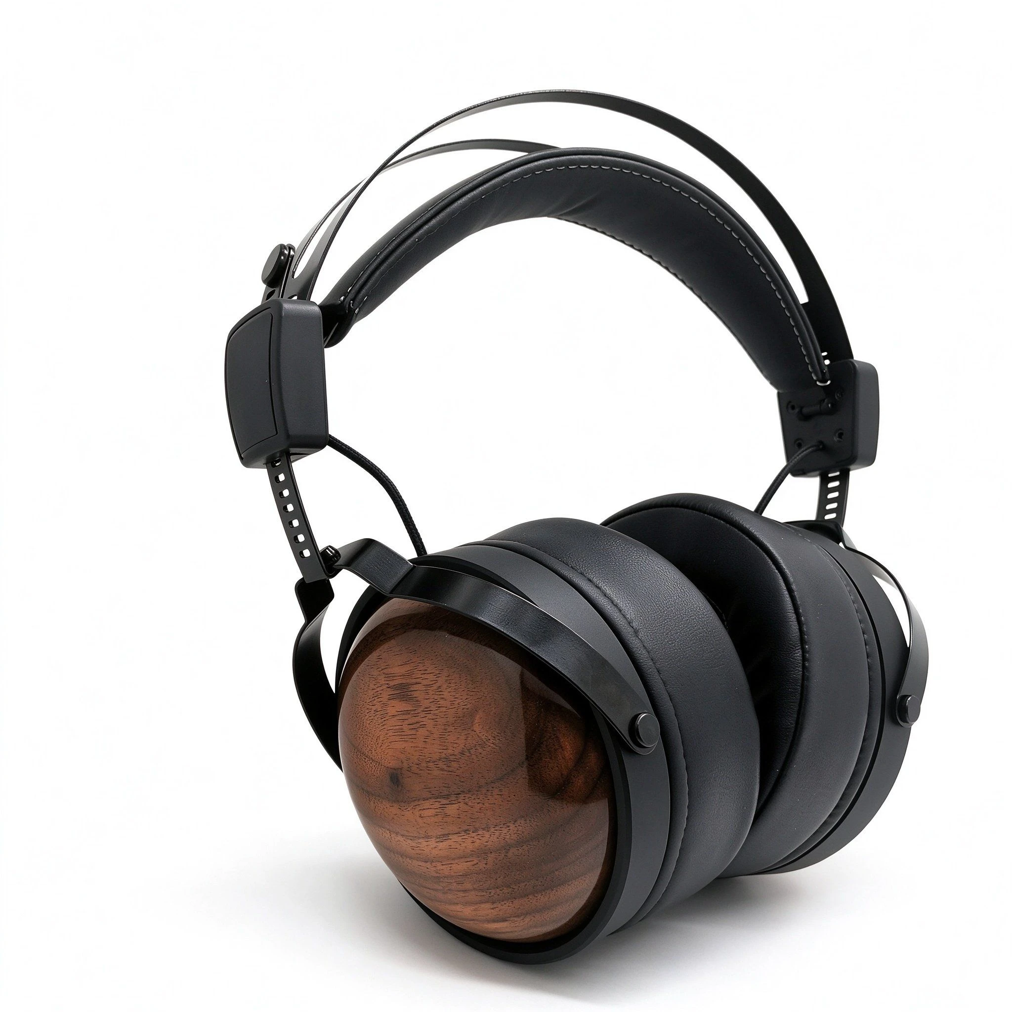 Over-Ear Headphones with Wooden Ear Cups and Adjustable Leather Headband
