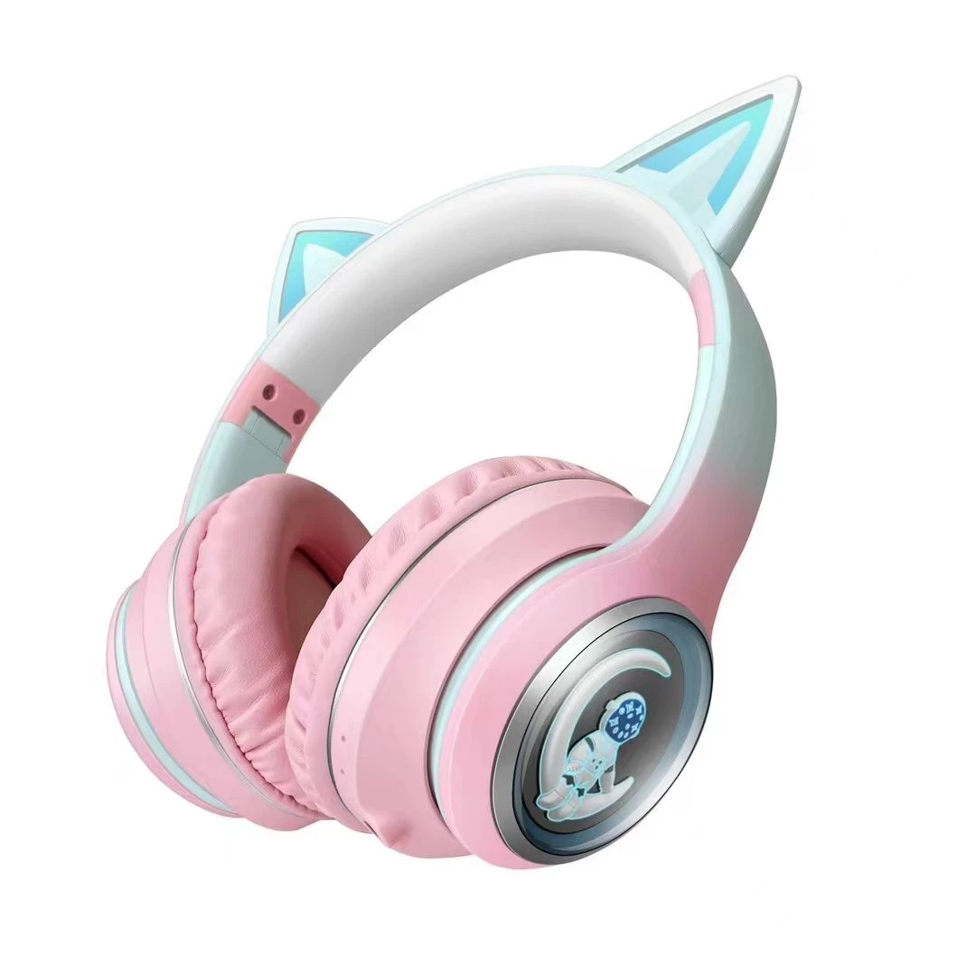 Over-Ear Wireless Headphones for Kids Gaming Cat Ear Design with LED Battery Indicator