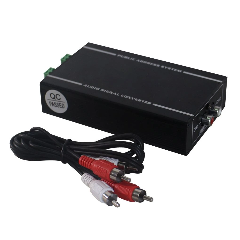 PA System 2CH 100V to Line High Level to Line Level Audio AMP Converter Processor Sound Transmitter with 2 Phoenix Input and 2 RCA Output
