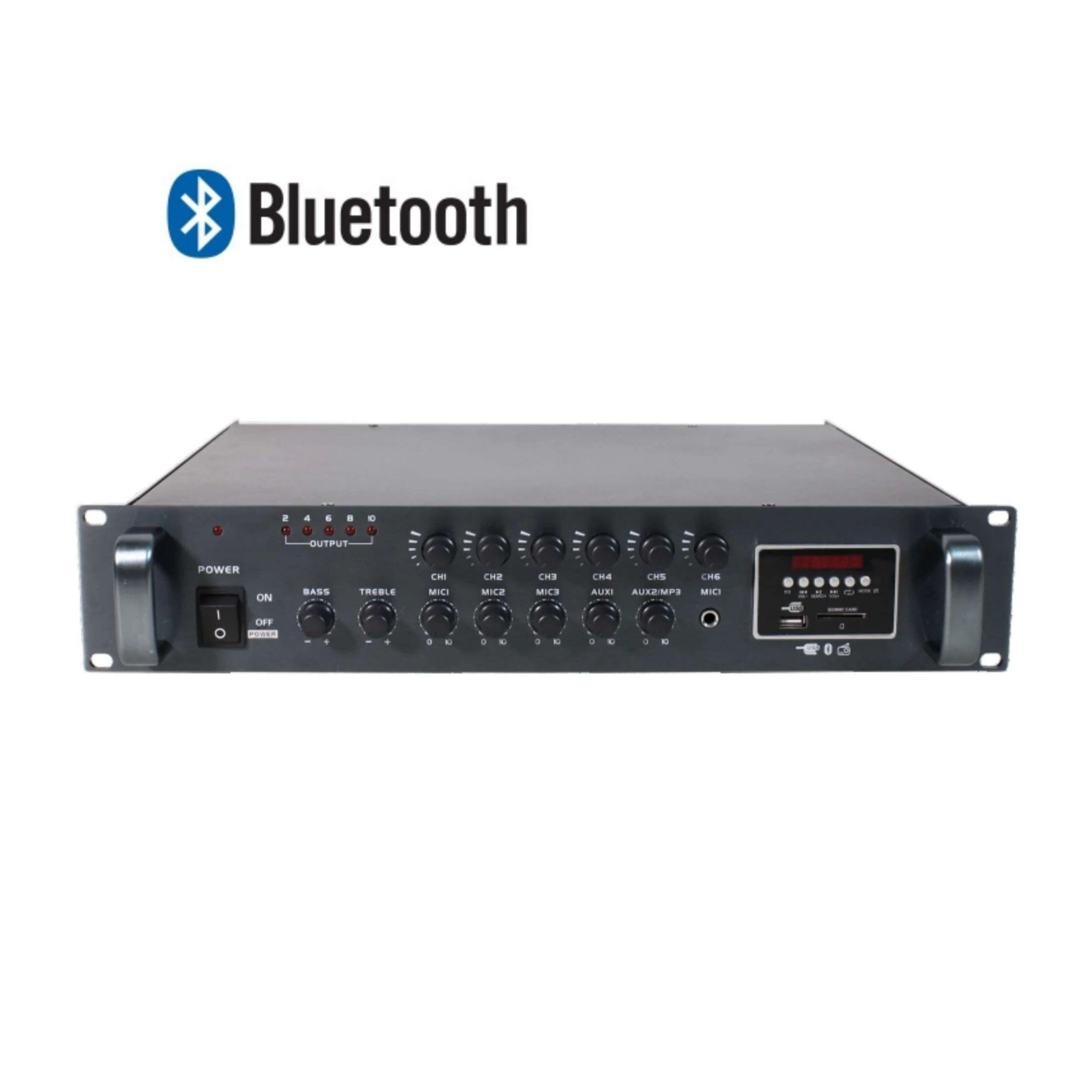 PA System 2u Bluetooth 6 Zone Mixer Power Amplifier with Power Rating of 70/130/ 260/360/500/650W, 100V/70V/4-16ohm Speaker Output