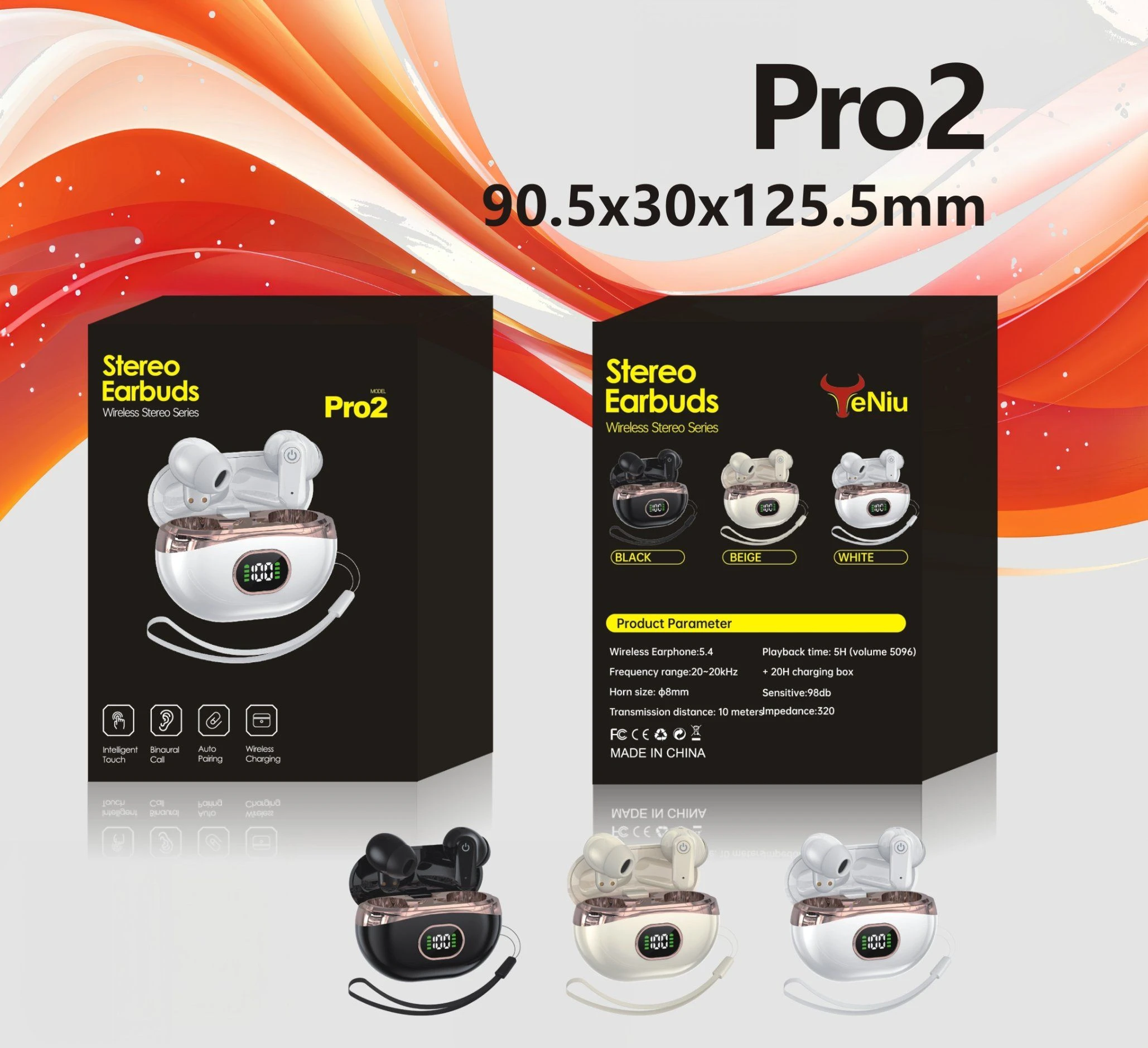 PRO2 in Ear Button Control Bluetooth Earbuds Ipx4 Sports Digital Display Headphones