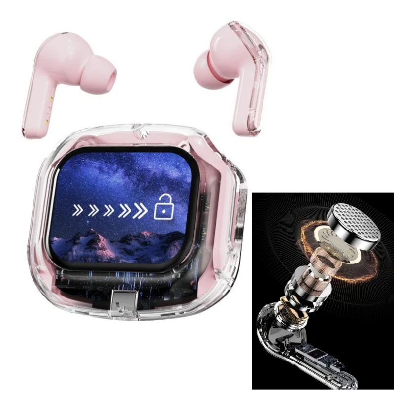 Pink Tws Bluetooth Earbuds – in-Ear Headphones Earbud with LCD Display