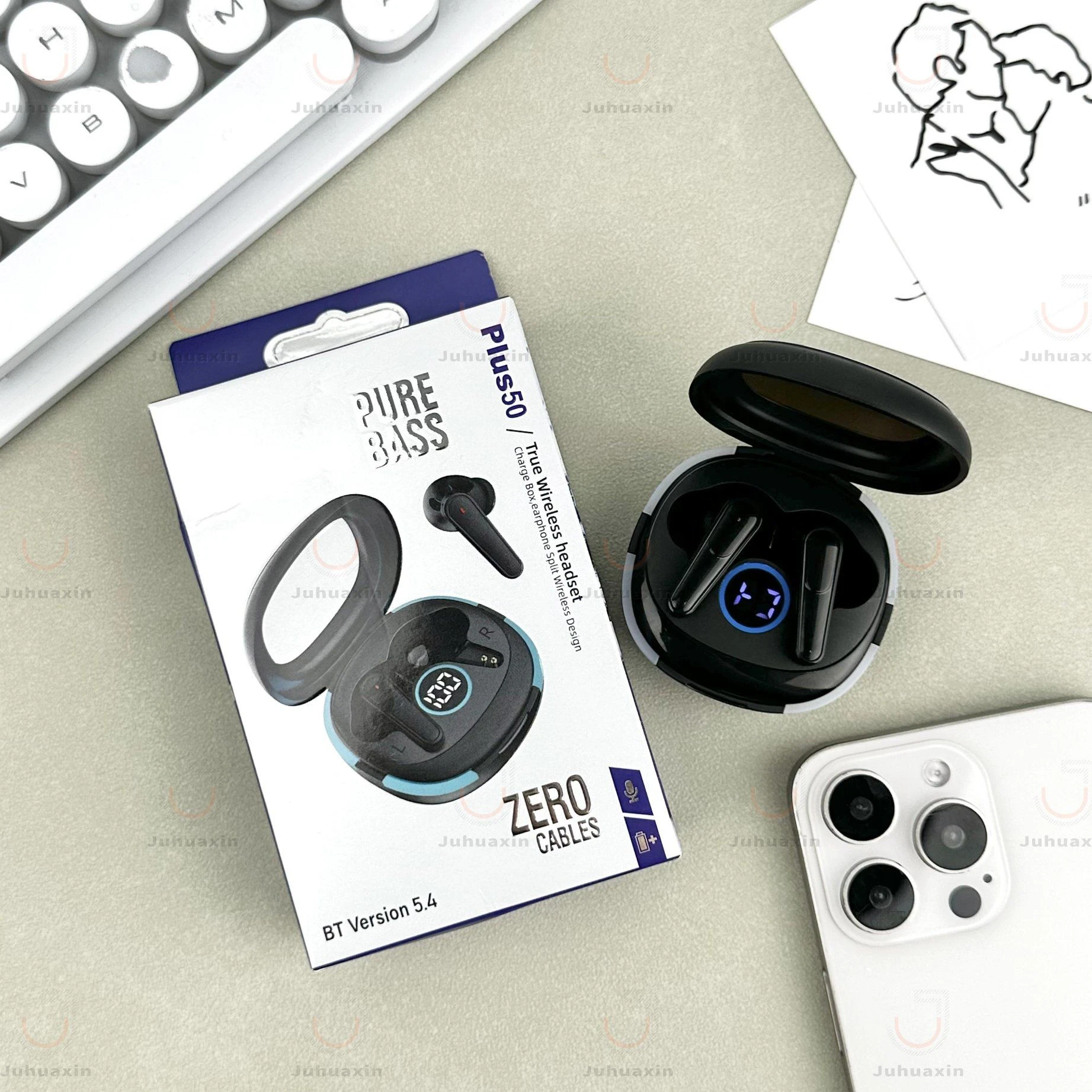 Plus 50 Tws True Wireless Earbuds Plus 50 Air Bone Conduction Transparent Crystal in on Open Ear Clip Tws Earbud Headphone Earphone