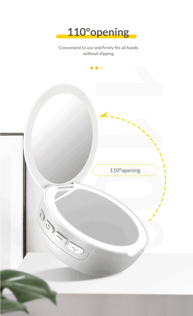 Pocket Mirror Speaker Rechargeable Bluetooth Speaker with LED Light and 30h Playtime