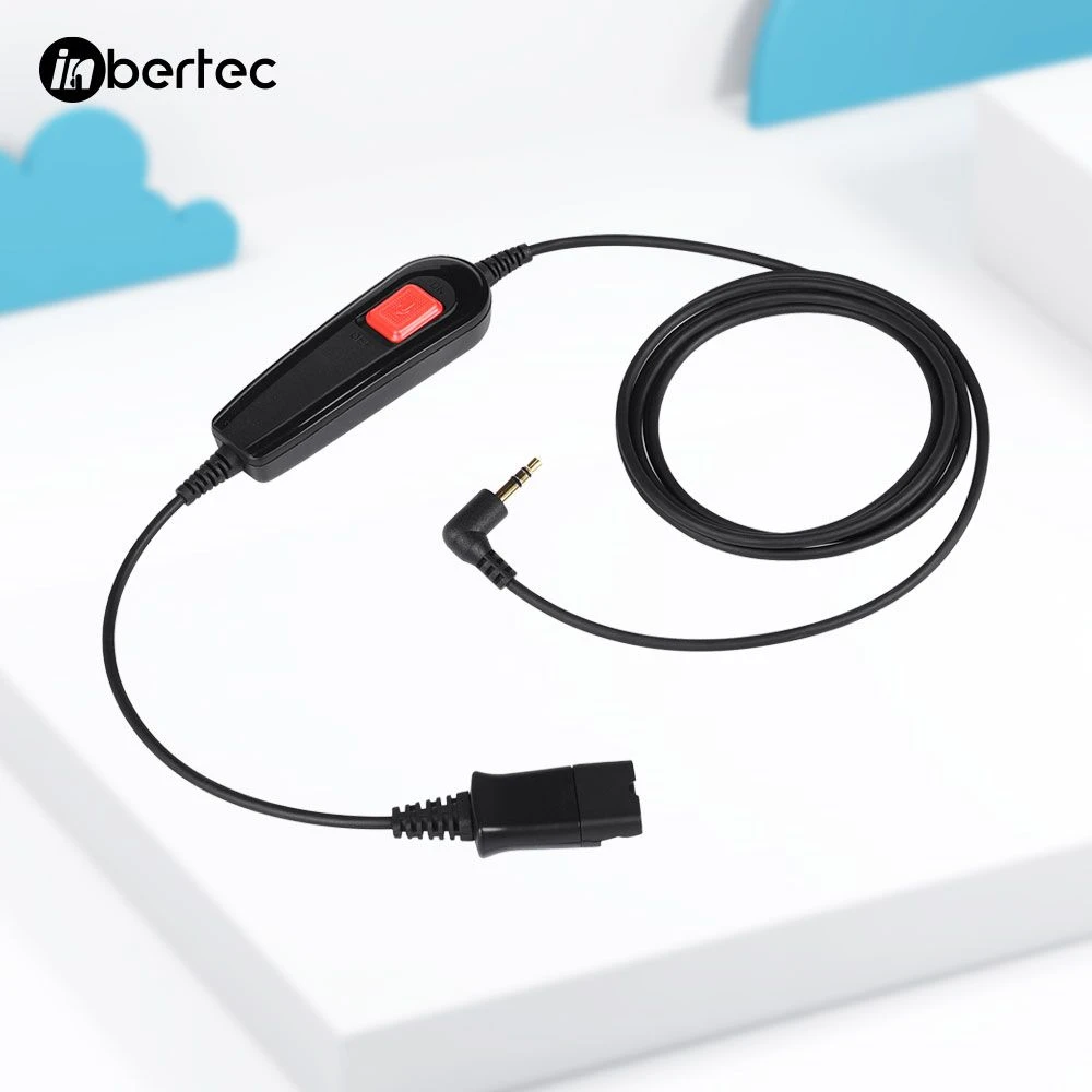 Poly Gn Jabra Compatible Qd Cable Telephone Headset Adapter with 3.5mm Audio Jack Connector and Inline Control to Deskphone