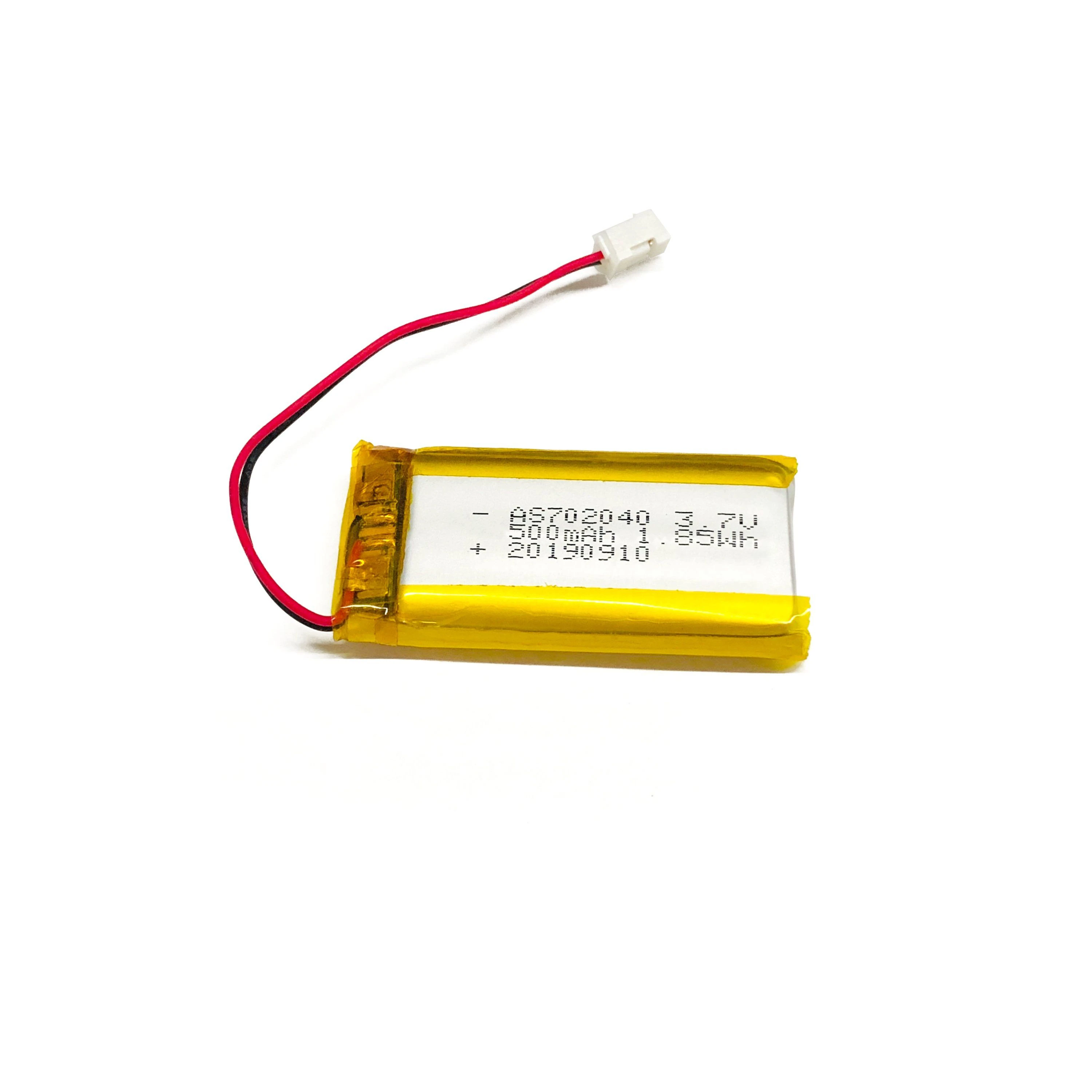 Polymer Battery Pack 702040 3.7V 500mAh, with UL1642/Un38.3 and CE Certification, Supports Customer Customized Batteries, Used for Bluetooth Earphones, Speaker