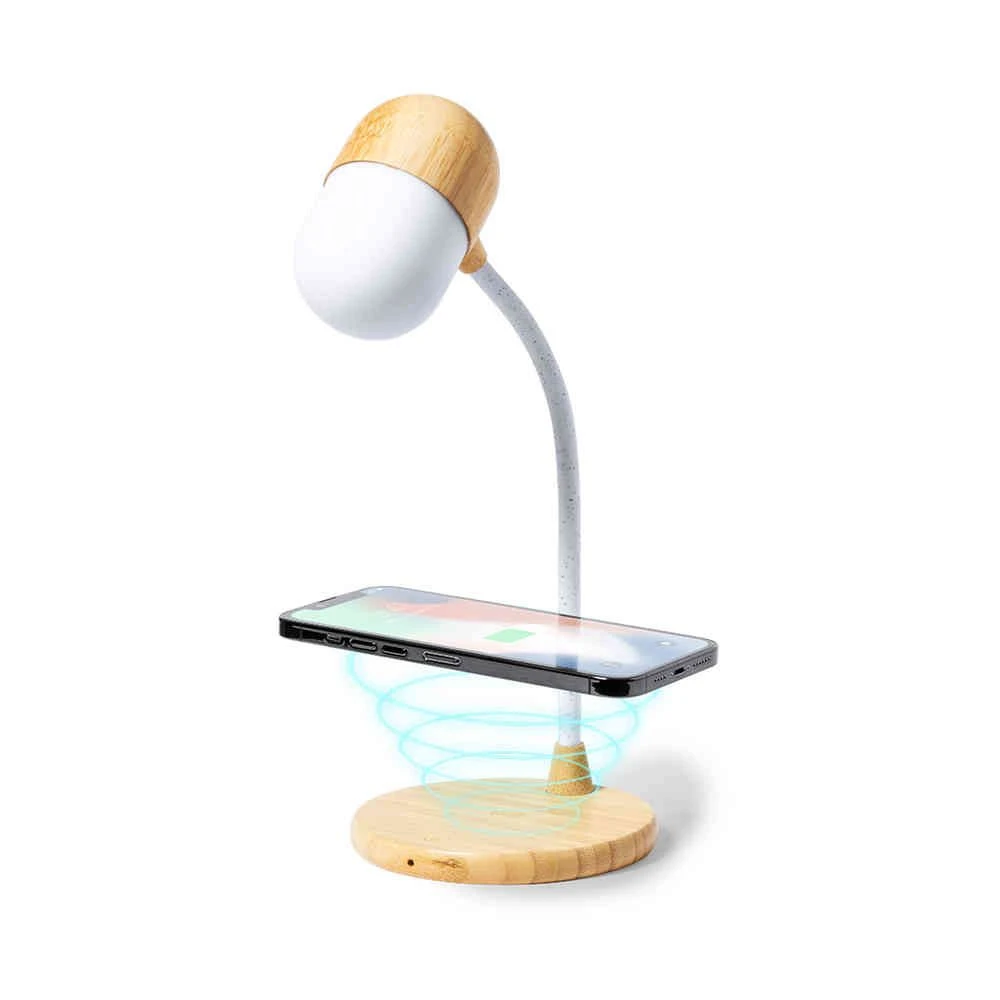 Portable Bamboo Wireless Charger Lam Speaker with Real Bamboo and Straw Design