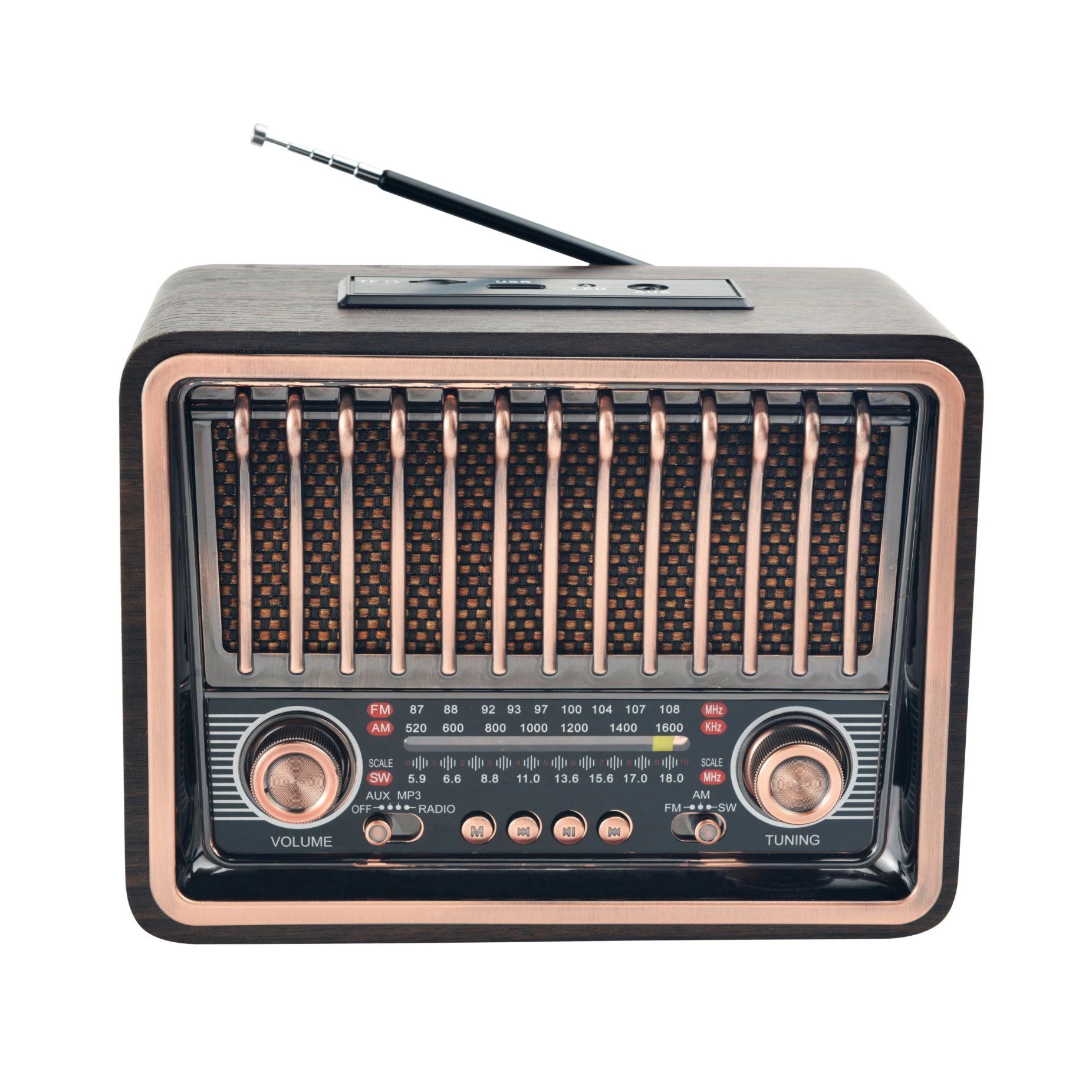 Portable Bluetooth Speaker Vintage Radio with LED Light Am/FM/Sw Radio MP3 Player