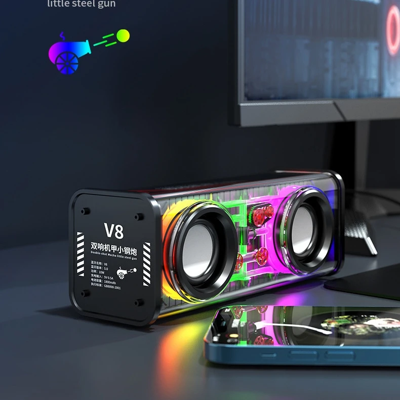 Portable Dual Driver Mecha Speaker with RGB Light Effects