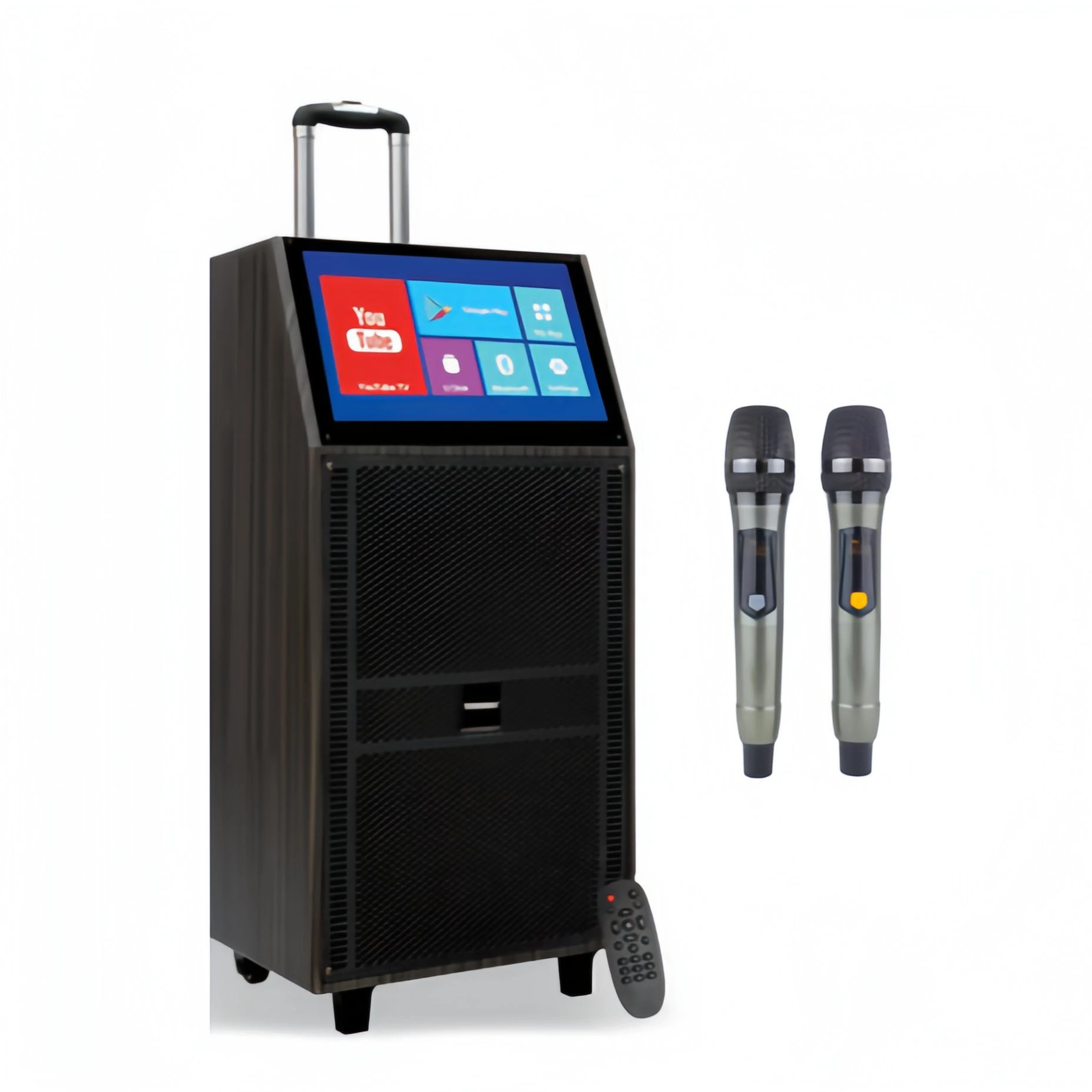 Portable Karaoke Speaker with 15.6 Inch Touch Screen Bluetooth Wireless Party Speaker with 2 Wireless Microphones