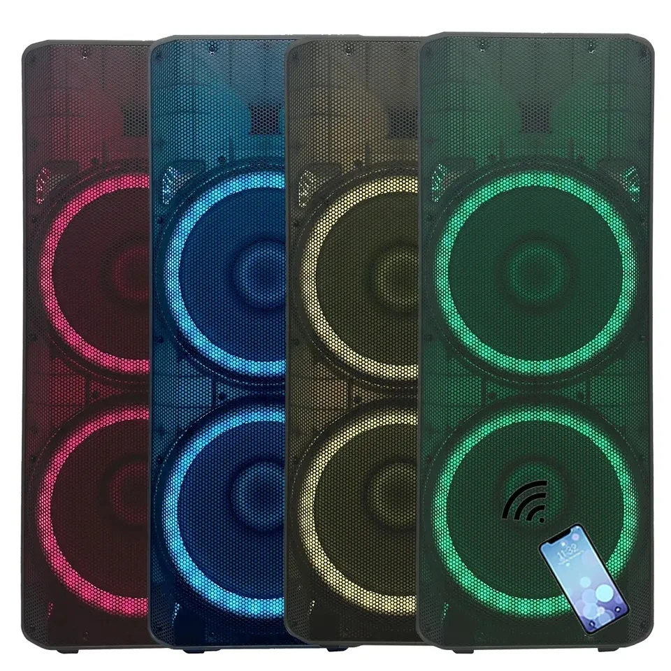 Portable LED Lighting 2000W Dual 15″ Subwoofer PA Speaker System Karaoke Set Sound Box Party Outdoor Bt Tws Speakers Bocina