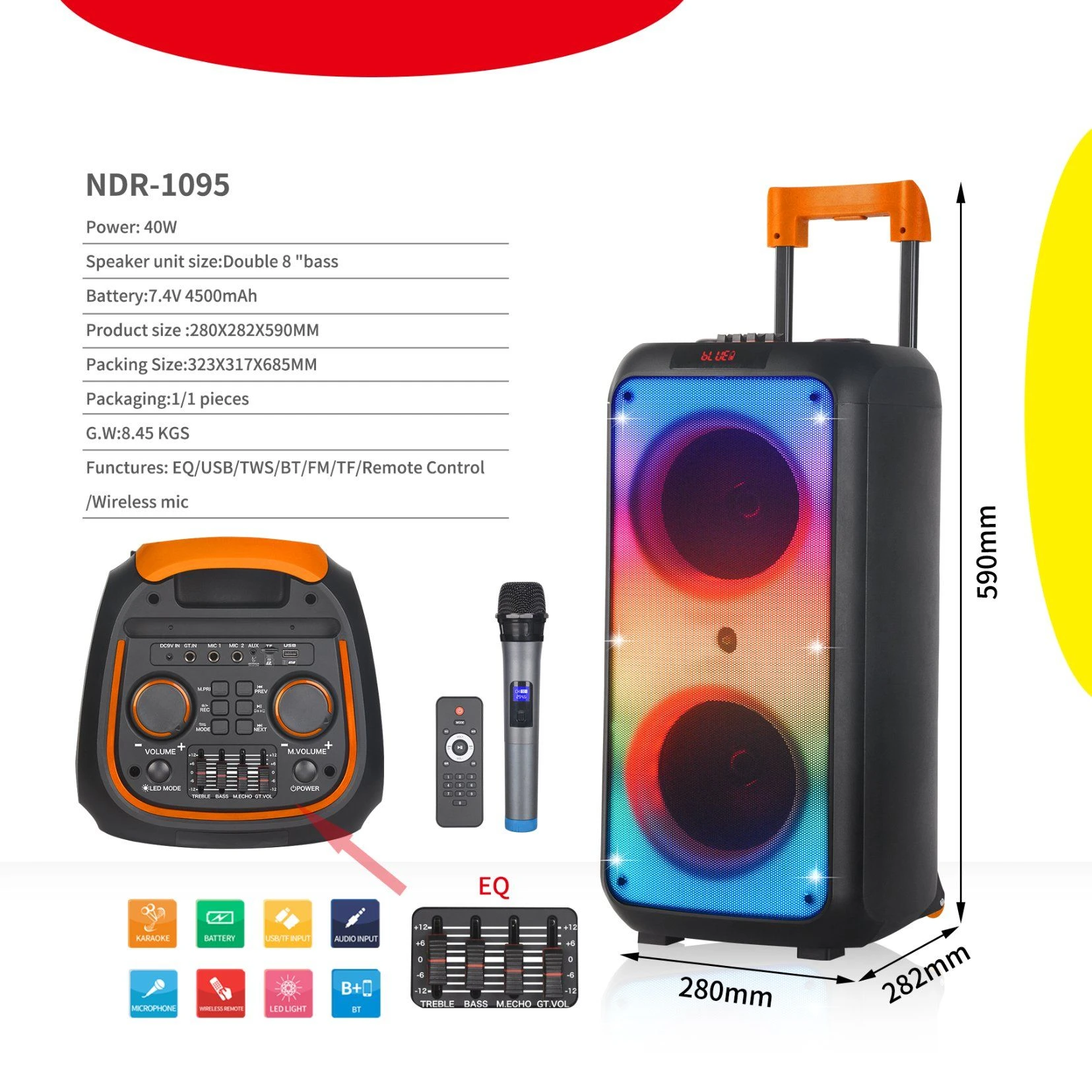 Portable Loud Speakers 2023 Double 8inch Speaker Portable Karaoke Speaker
