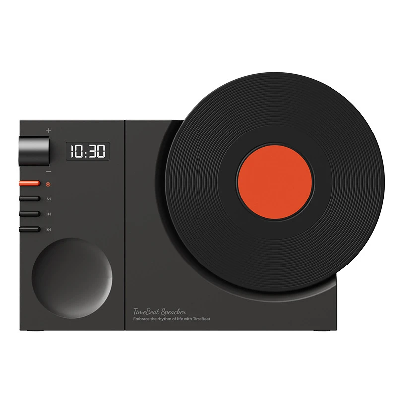 Portable Mini Record Player Vintage Wireless Retro Bluetooth Speaker Box with Clock for Home Office