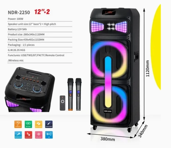Portable Outdoor Party Builtin Battery HiFi Blue Tooth OEM Factory Ndr-2250 Speaker