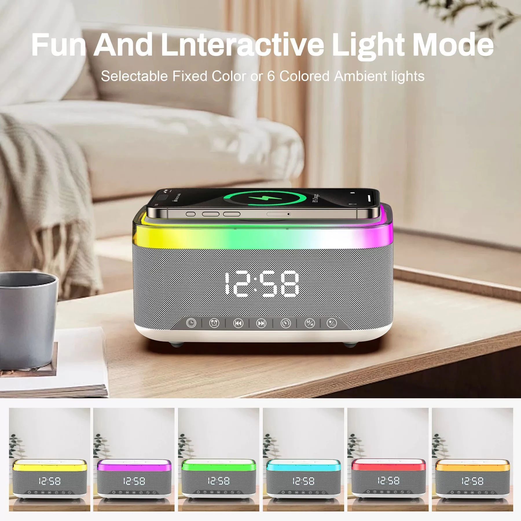 Portable Smart Speaker Magnetic Charge Clock Desktop Time Sound Player Gadget