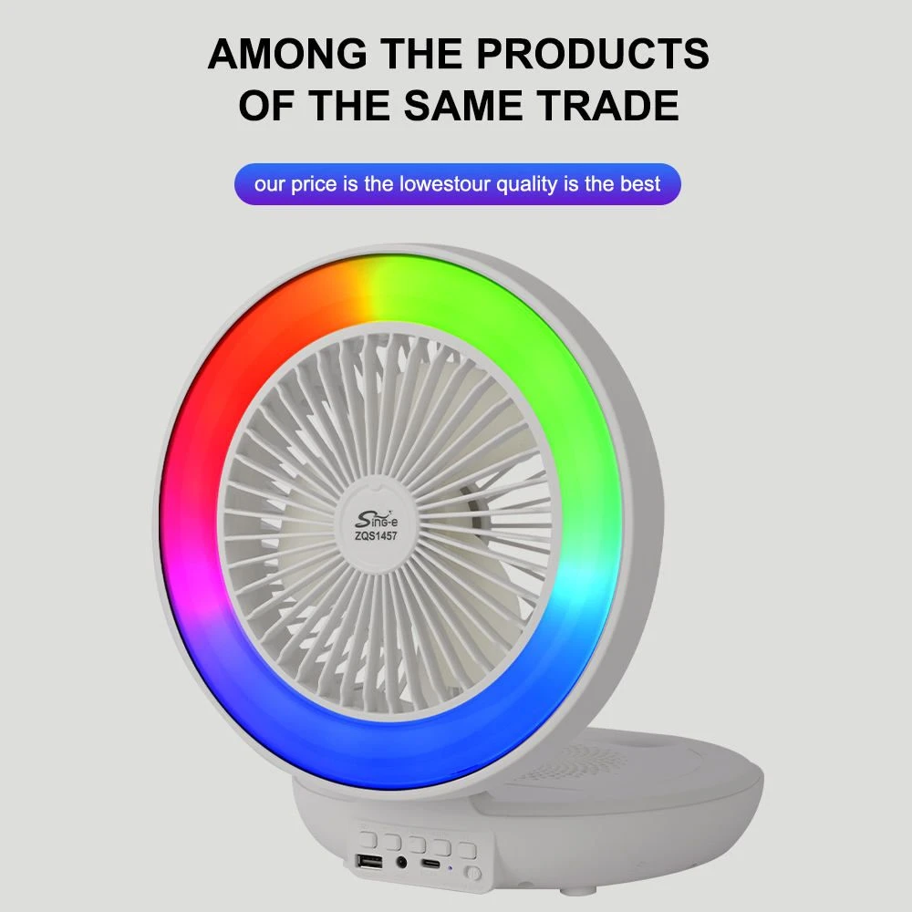 Portable Wireless Blue Tooth Speaker RGB Mini Fan Multi Functional Folding Design Sound Box