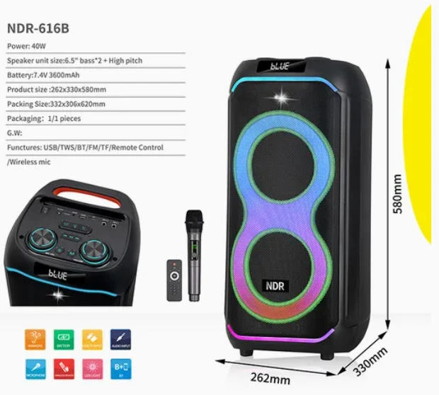 Portable Wireless Built in Battery with LED Light Effect Ndr-616b Speaker