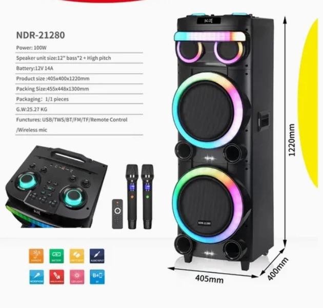 Portable Wireless Micphone HiFi High Power Handle Trolley Blue Tooth Ndr-21280 Speaker