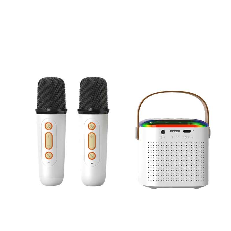 Portable Wireless Speaker LED Light K12 Audio Microphone Karaoke Speaker Bluetooth with Two Wireless Microphone Stereo Speaker