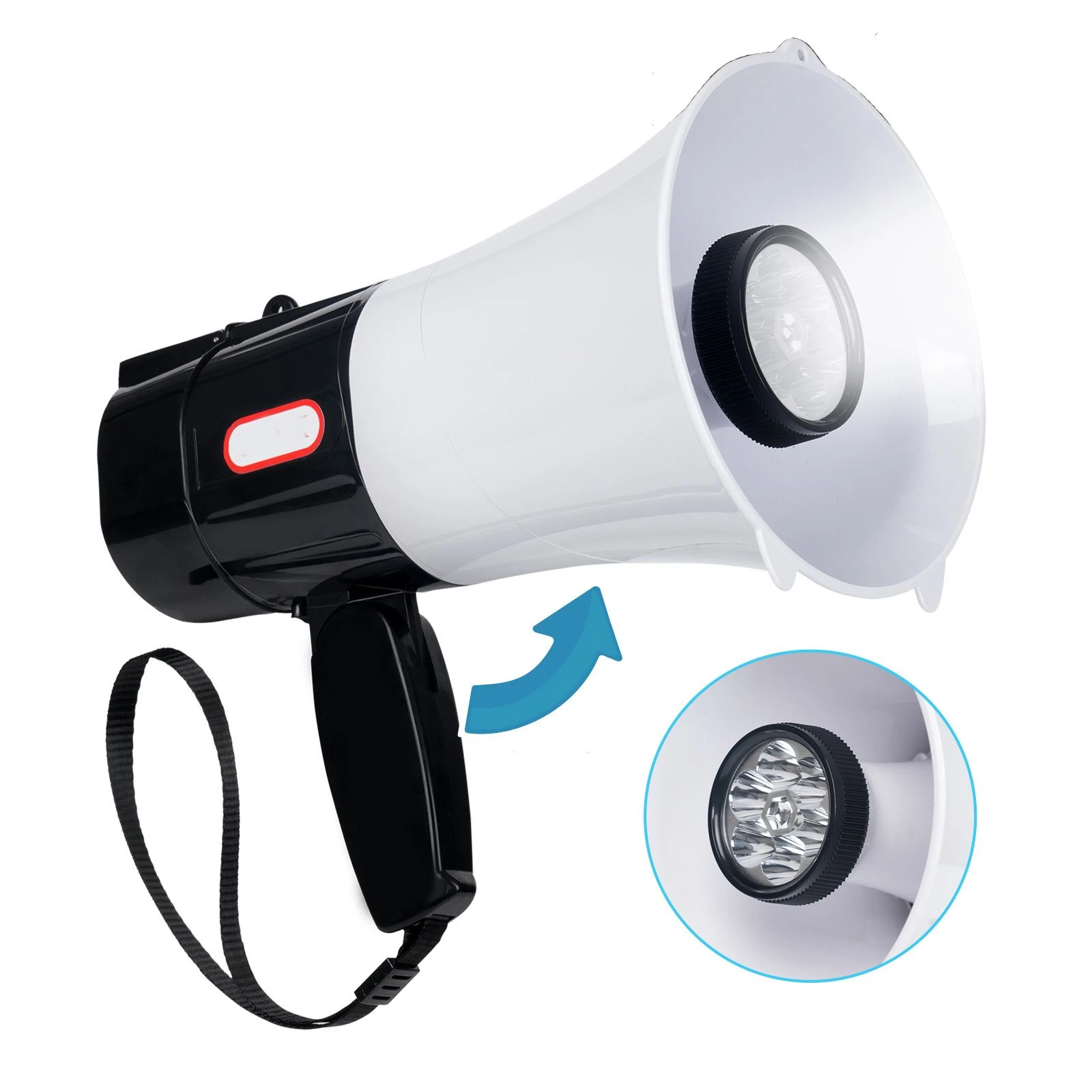 Powerful 30W Megaphone Bullhorn Speaker with LED Light and Recording Time