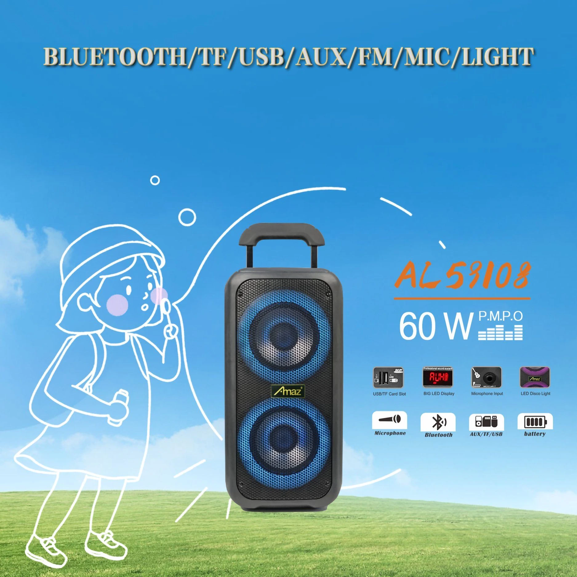 Powerful 60W 8 Inch Party Speaker for Activity