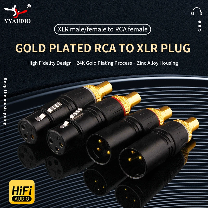 Premium 24K Gold-Plated XLR to RCA Adapter for High-Fidelity Home Audio Systems & Amplifiers