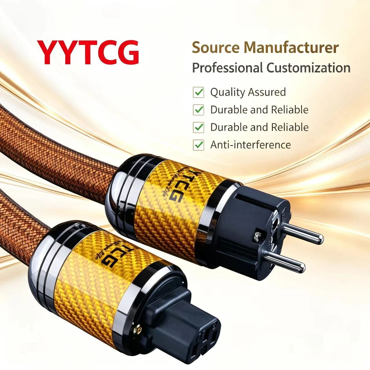 Premium 7N OCC Silver Plated HiFi Power Cord for European Audio Systems with Carbon Fiber Shell
