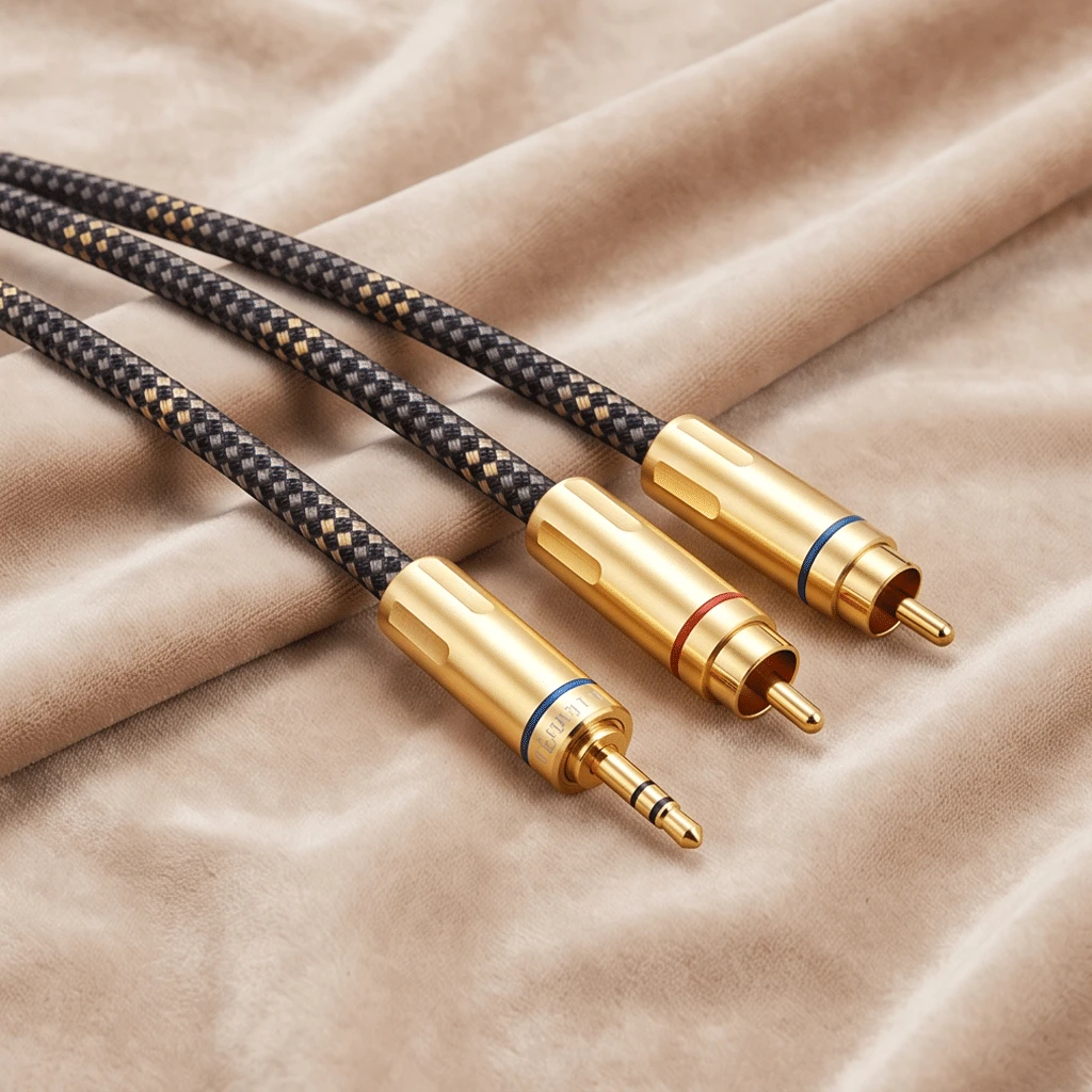 Premium Gold Plated 3.5mm Male to Dual RCA Male Stereo Audio Cable for Amplifier and Speaker
