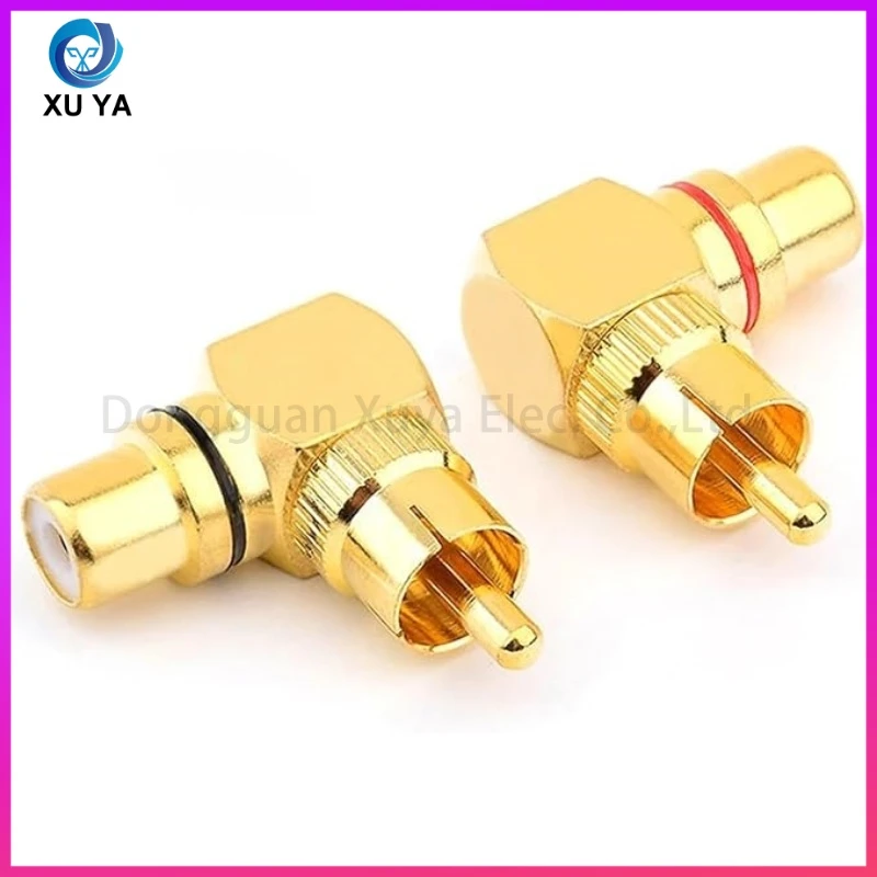Premium Gold Plated RCA Male to Female Right Angle Connector, 90 Degree L-Shaped Elbow for Audio Video System